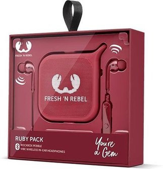 Fresh &#039;n Rebel Ruby Pack Vibe Wireless in ear Koptelefoon + Pebble Bluetooth Speaker Rood