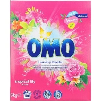 Omo Waspoeder Color Tropical Lily &amp; Rose 100 Wasbeurten 5 Kilo