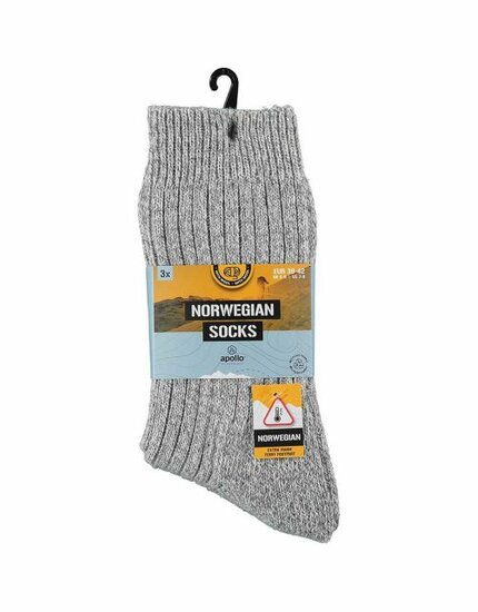 Apollo Noorse Sokken Wol 3-Pack Grijs 43-46