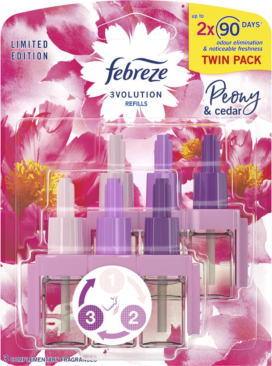 Febreze/Ambi Pur 3Volution Navulling Duo Pioenroos en Ceder (Peony and Cedar) 2x20ml