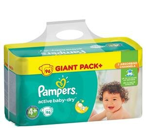 Pampers Active Baby Dry Luiers Maat 4+ (9-16 kg) 96 Stuks Pampers Active Baby Dry Luiers Maat 4+ (9-16 kg) 96 Stuks