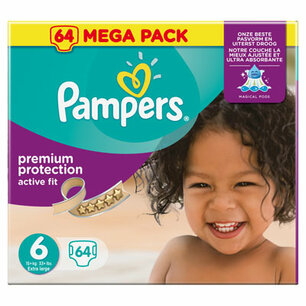Pampers Active Fit Premium Protection Luiers Maat 6 Extra Large (15+ kg) 64 Stuks Pampers Active Fit Premium Protection Luiers Maat 6 Extra Large (15+ kg) 64 Stuks