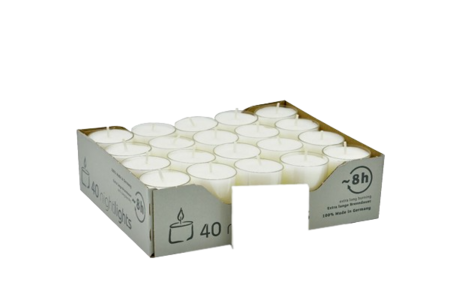 Theelichtjes Transparant Cup 8 Branduren 40 Stuks Theelichtjes Transparant Cup 8 Branduren 40 Stuks