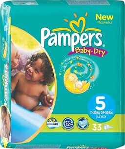 Pampers Baby Dry Luiers Maat 5 Junior (11-25 kg) 33 Stuks Pampers Baby Dry Luiers Maat 5 Junior (11-25 kg) 33 Stuks