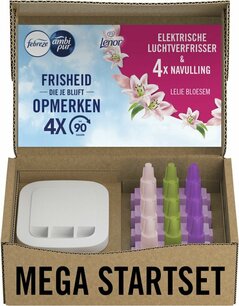 Febreze 3Volution Houder + 4 Navulling Lelie Bloesem Febreze 3Volution Houder + 4 Navulling Lelie Bloesem